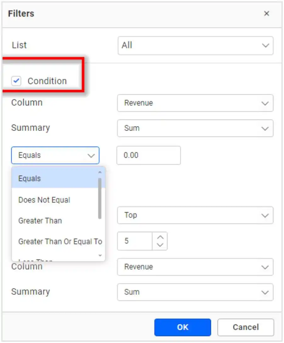 Condition-Based Filtering Configuration