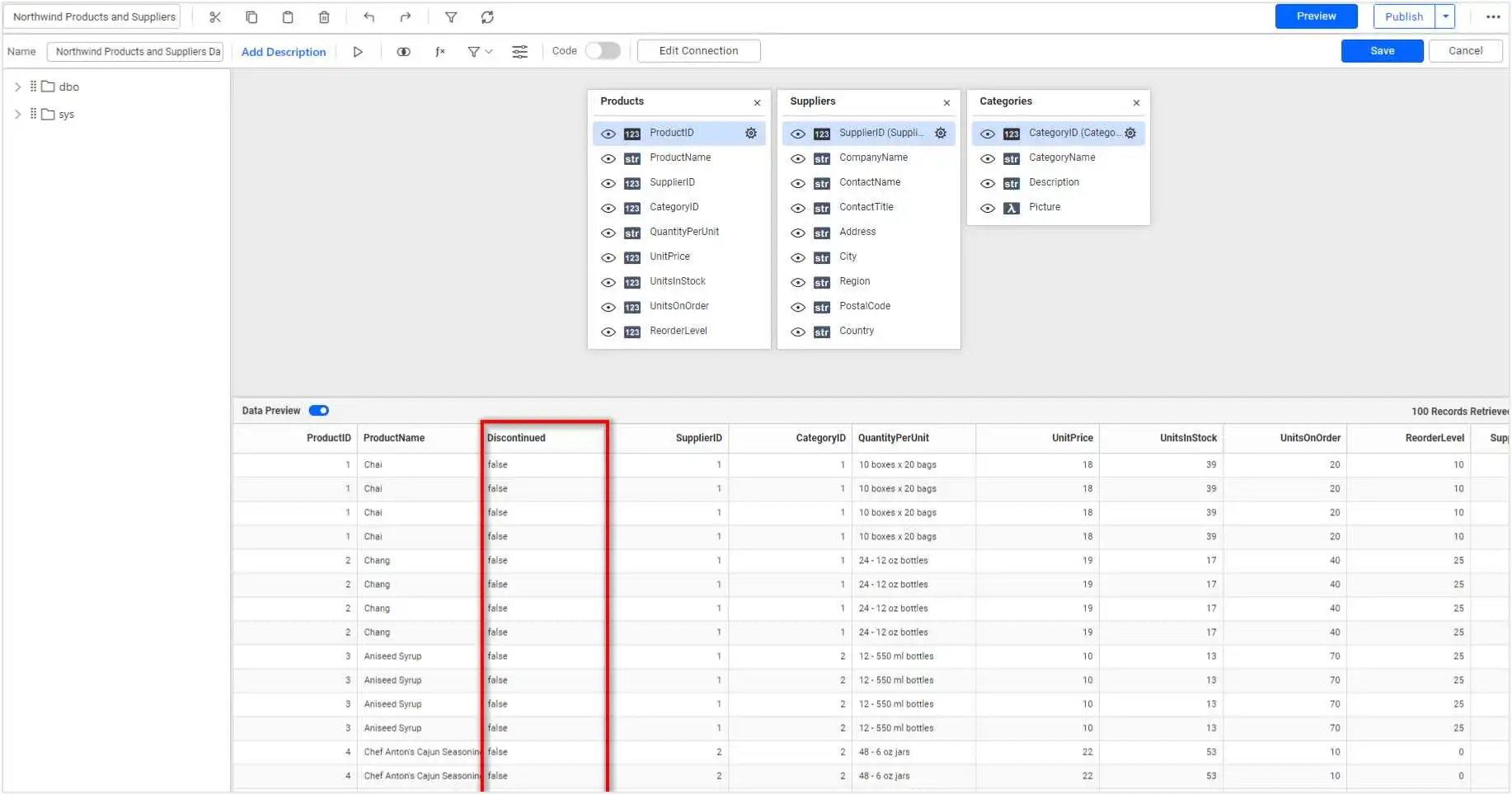 Data Source Designer Edit View