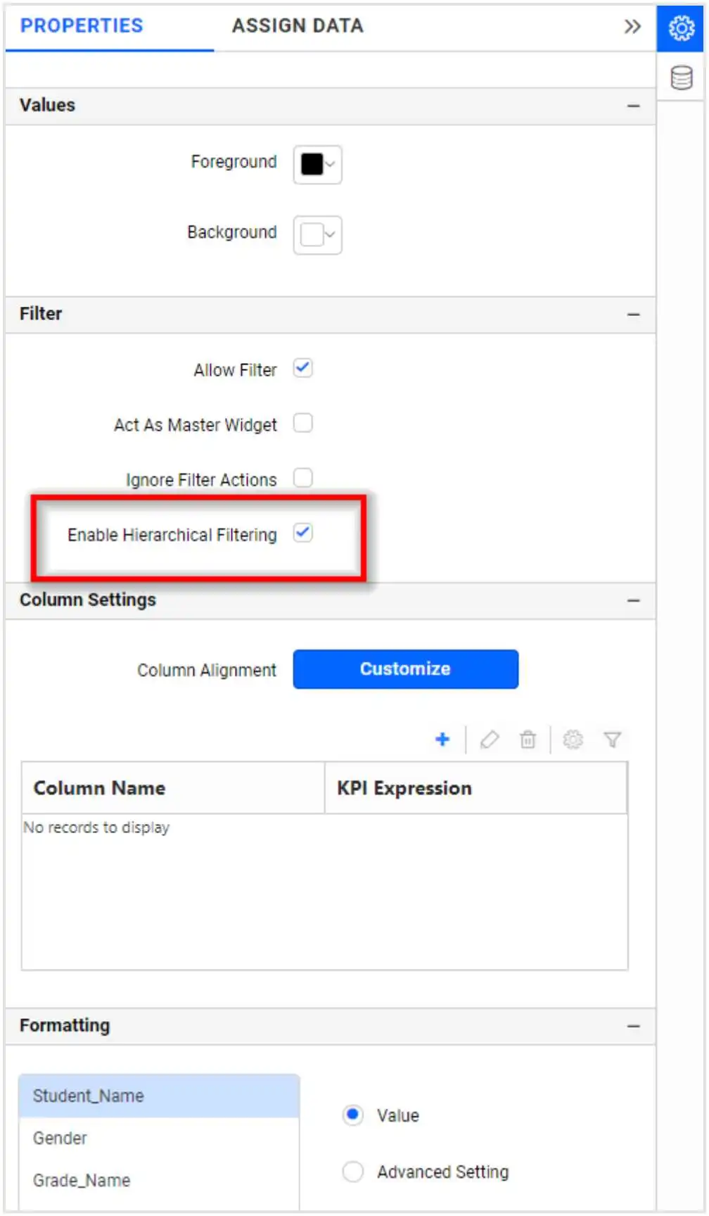 Enable Hierarchical Filtering in Properties Window