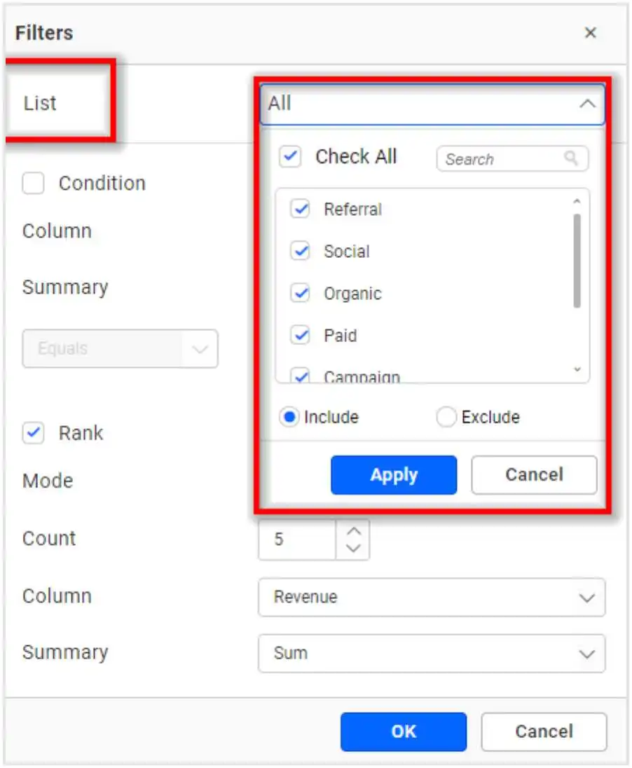 Item-Based Filtering Configuration