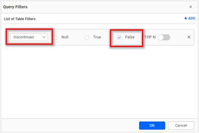 Query Filters Configuration Window
