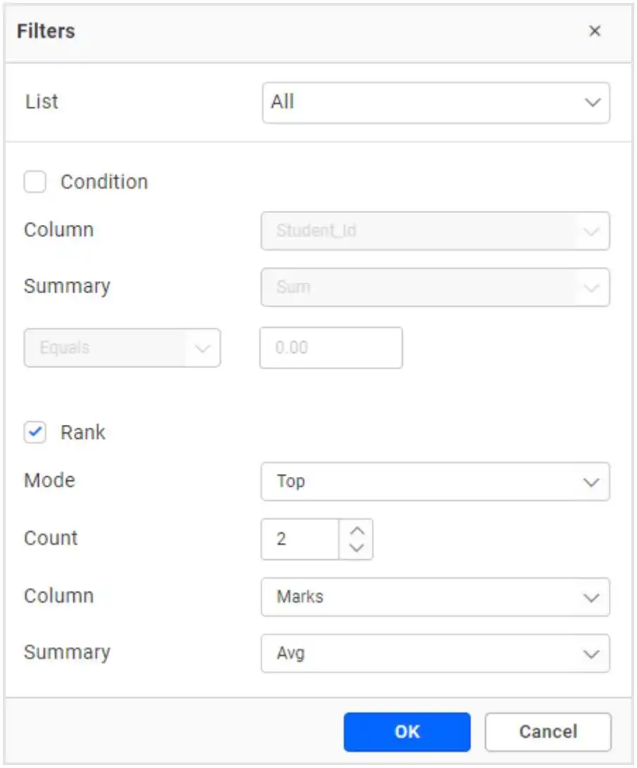 Rank-Based Filtering Window
