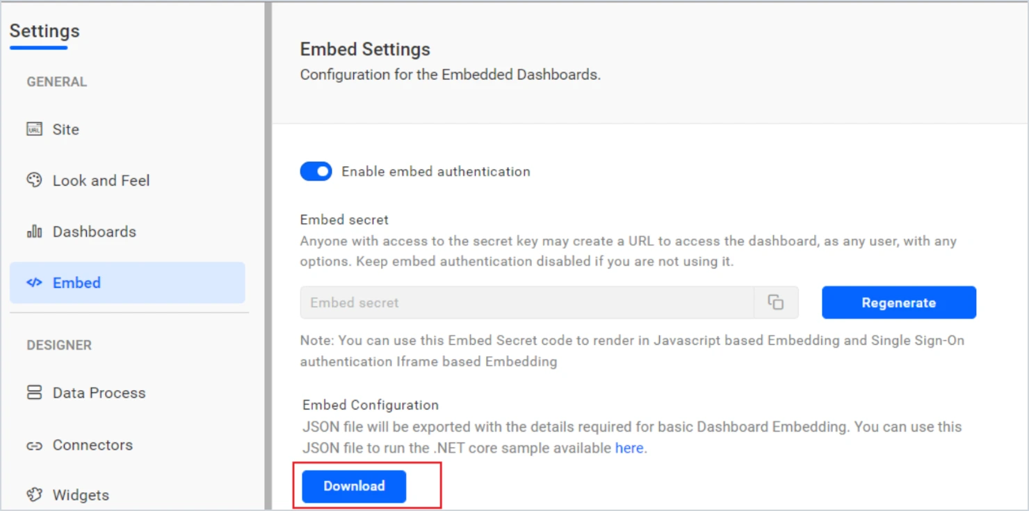 Download the embedConfig.json file
