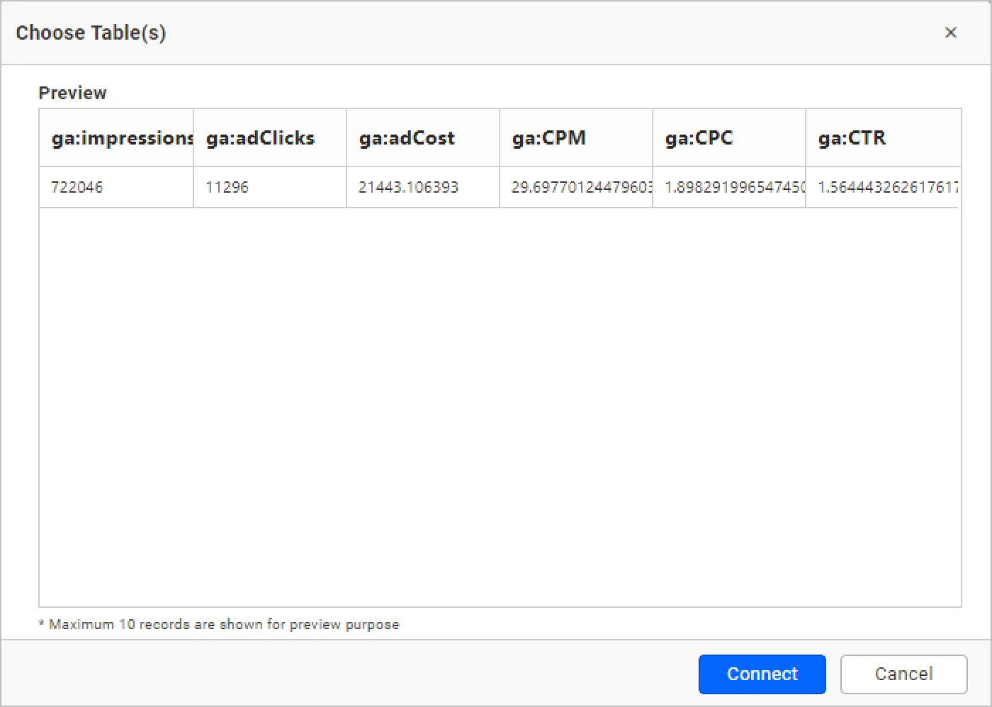Preview Window for Raw Data