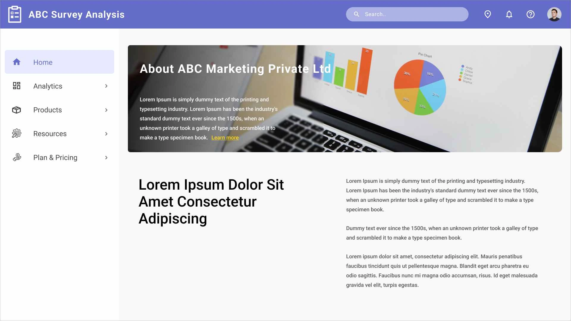 Sample Website for a Survey Team